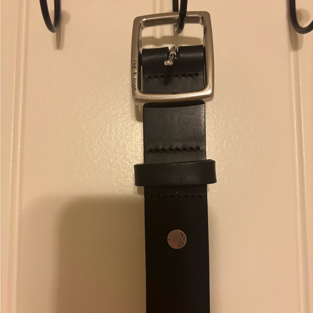 Rag & Bone Black Leather Belt with Silver Buckle